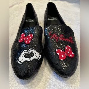 Disney‎ Women’s Minnie Mouse Graphic Sparkle Loafer Shoes Flats Size 12WW